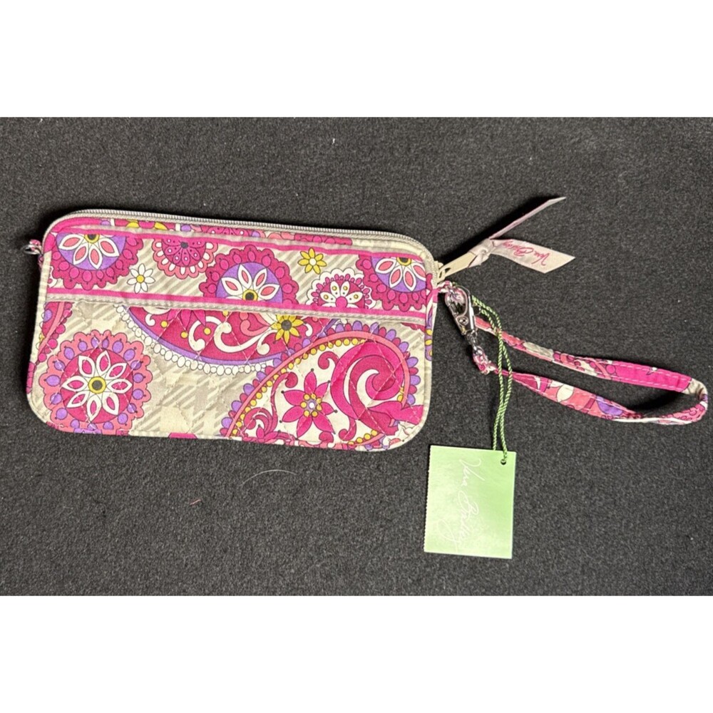 NWT Vera Bradley Pink Paisley Meets Plaid Card Wallet Wristlet Purse